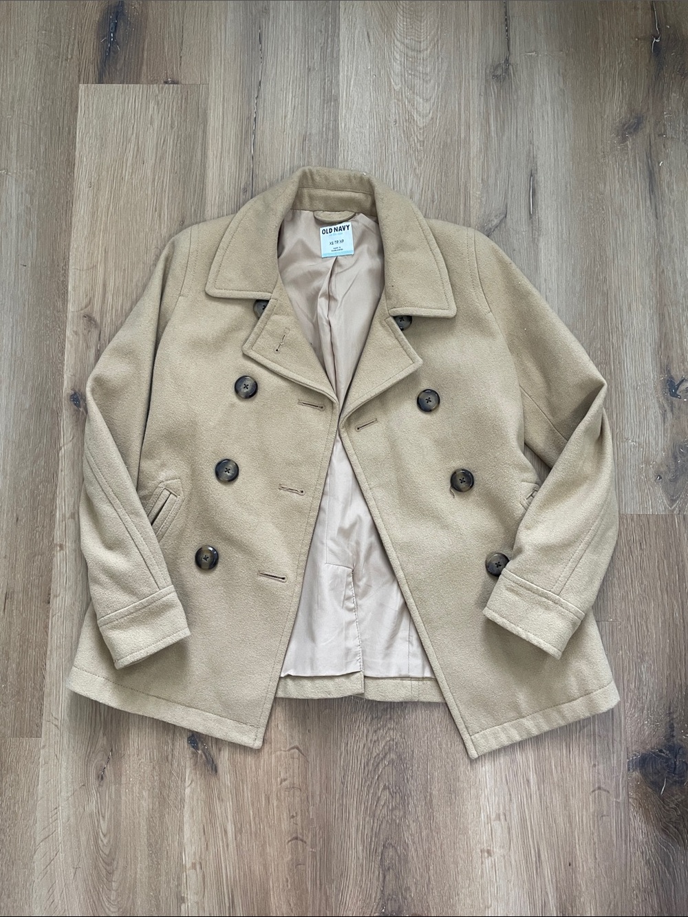 Old Navy Tan Double-Breasted Wool Blend Peacoat